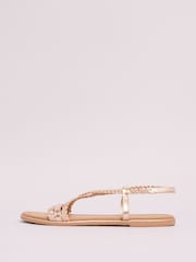 Lipsy Rose Gold Wide Fit Leather Plait Weave Flat Sandals - Image 5 of 5