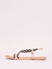 Lipsy Black Standard Fit Leather Plait Weave Flat Sandals - Image 5 of 5
