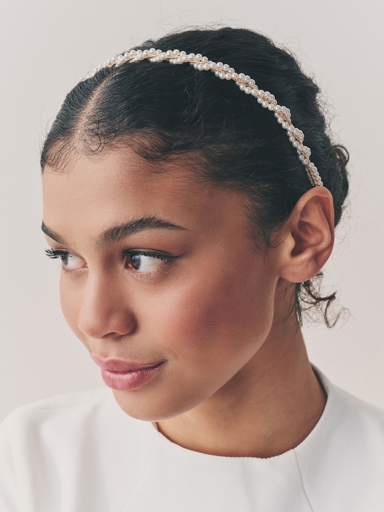 White Pearl Effect Twist Headband - Image 1 of 6