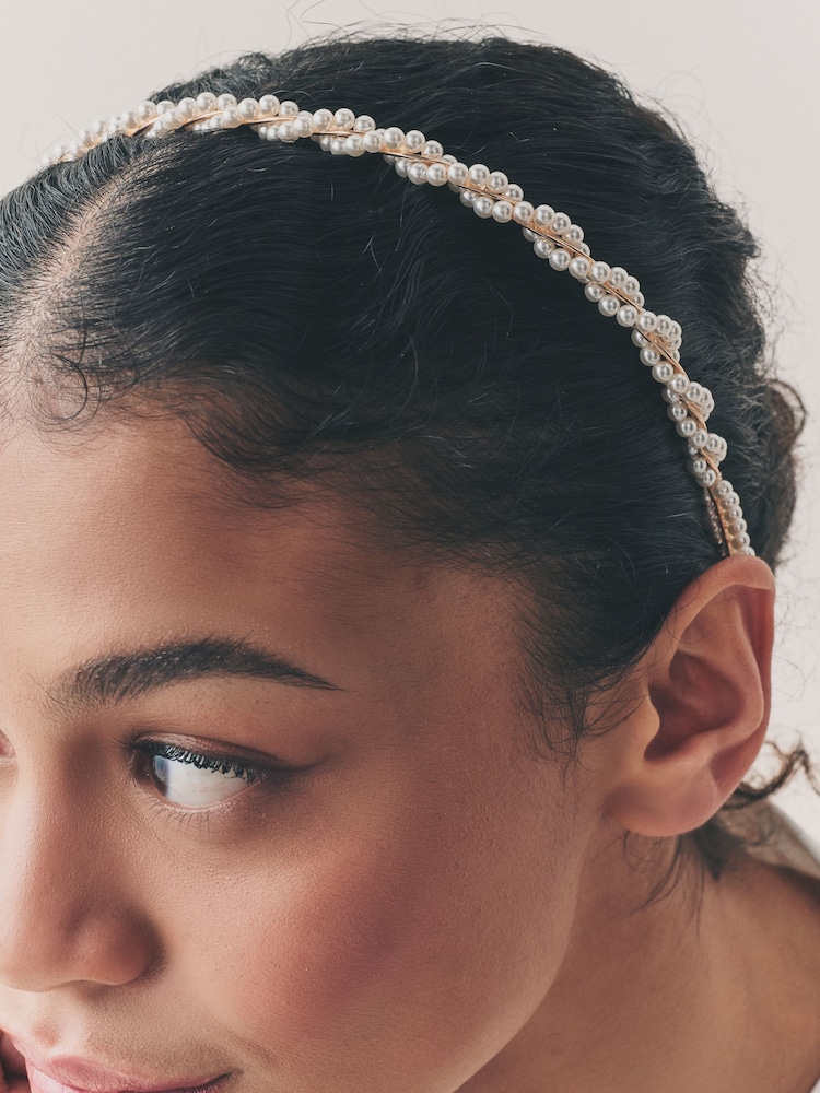 White Pearl Effect Twist Headband - Image 3 of 6