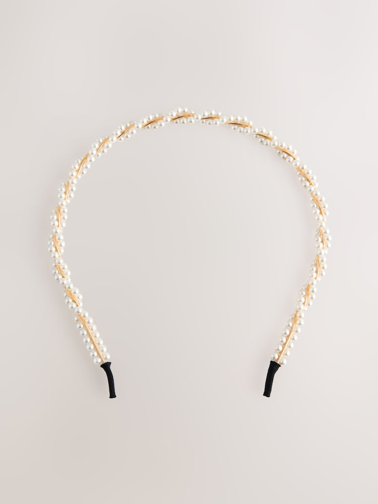 White Pearl Effect Twist Headband - Image 4 of 6