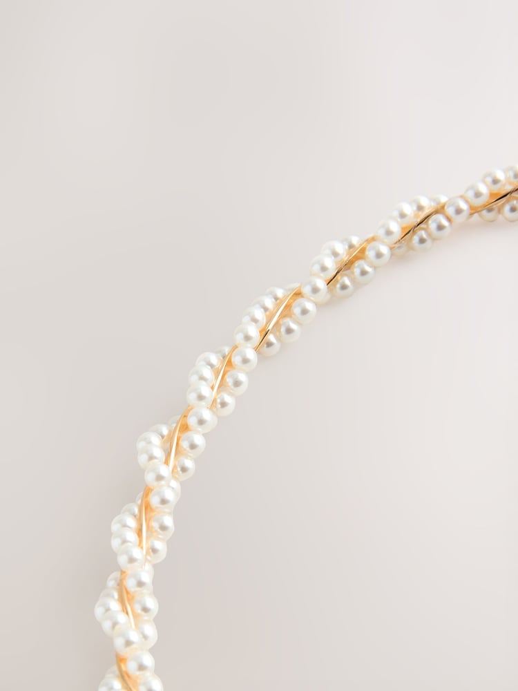 White Pearl Effect Twist Headband - Image 5 of 6