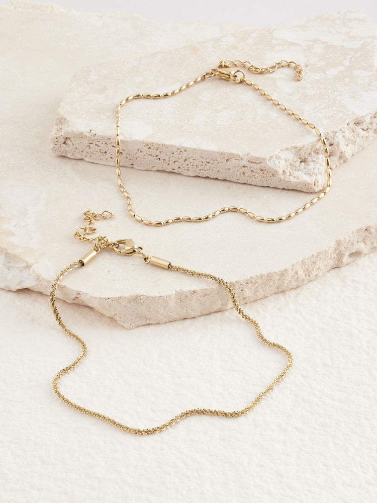 Gold Tone Stainless Steel 2 Row Anklet - Image 1 of 4