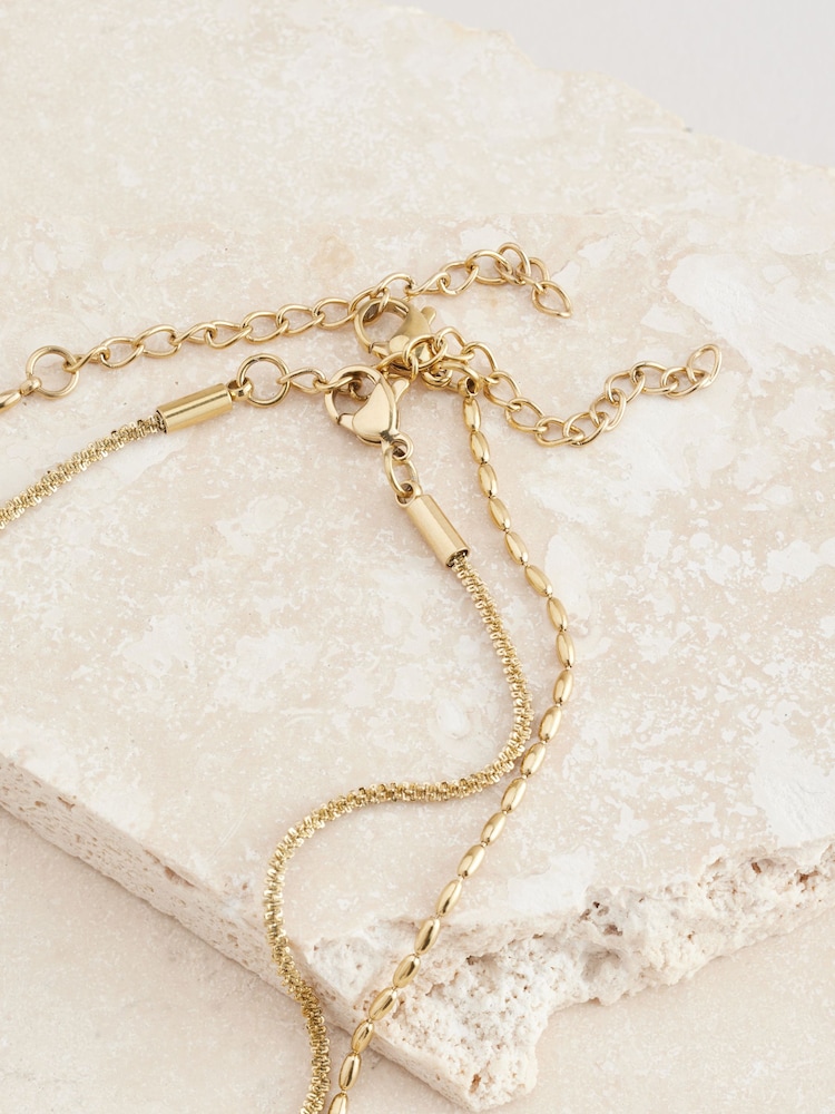Gold Tone Stainless Steel 2 Row Anklet - Image 3 of 4