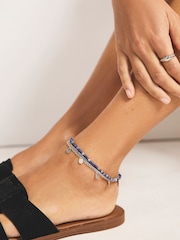 Blue/Silver Tone Beaded 3 Layer Anklet - Image 1 of 6
