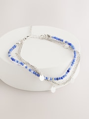 Blue/Silver Tone Beaded 3 Layer Anklet - Image 3 of 6