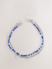 Blue/Silver Tone Beaded 3 Layer Anklet - Image 6 of 6