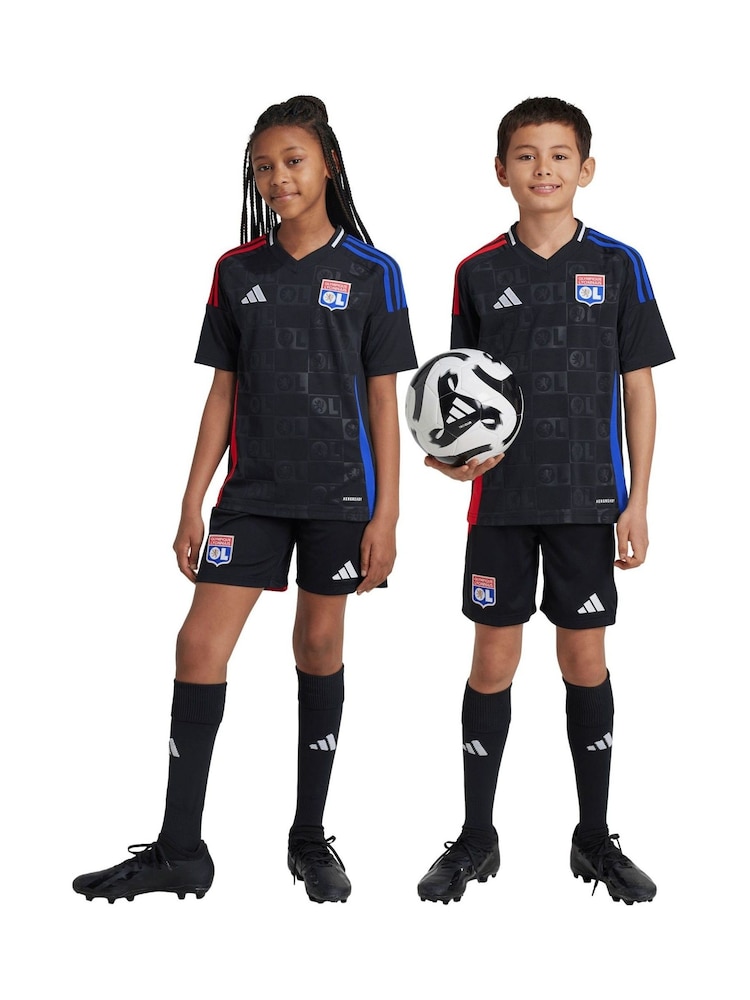 adidas Black Olympique Lyon Away Shorts 2024-25 Kids - Image 1 of 1 adidas Black Olympique Lyon Away Shorts 2024-25 Kids - Image 1 of 1