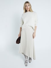 River Island Cream Faux Leather Pleated Midi Skirt - Image 1 of 4