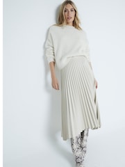 River Island Cream Faux Leather Pleated Midi Skirt - Image 2 of 4
