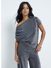 River Island Black Petite Slash Neck 100% Cotton Top - Image 1 of 4