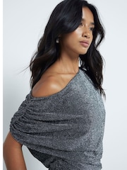 River Island Black Petite Slash Neck 100% Cotton Top - Image 3 of 4