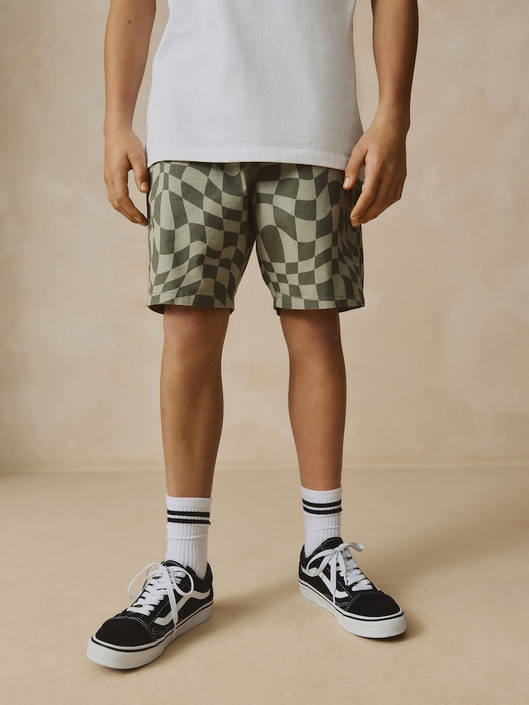 Khaki Green Checkerboard Single Pull-On Shorts (3-16yrs) - Image 1 of 9