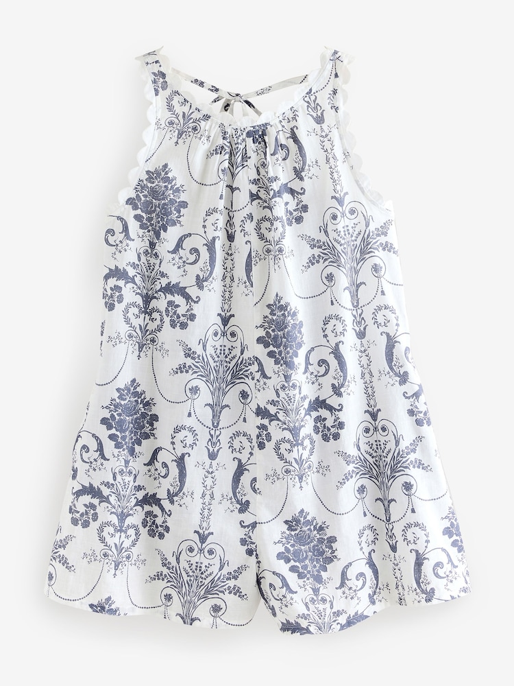 Laura Ashley Blue Josette 100% Cotton Scalloped Beach Romper - Image 6 of 9