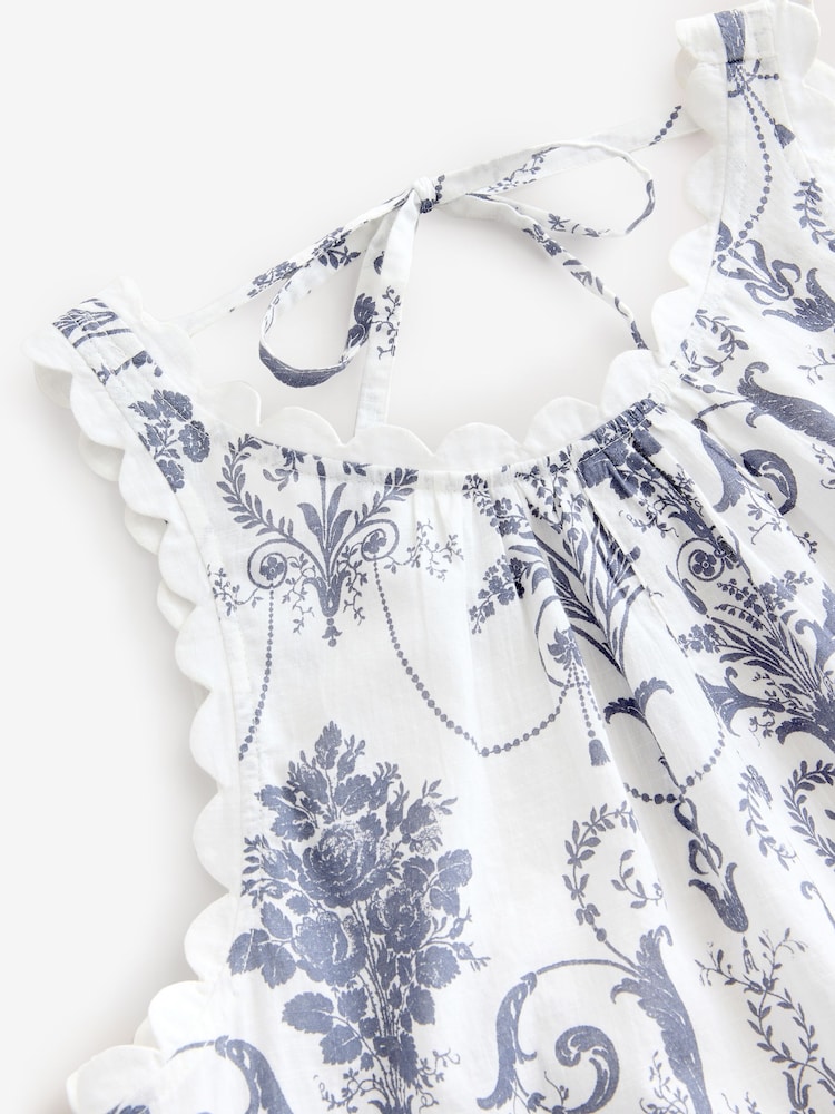 Laura Ashley Blue Josette 100% Cotton Scalloped Beach Romper - Image 7 of 9