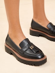 Lipsy Black Standard Fit Chunky Faux Leather Snaffle Trim Detail Faux Leather Loafers - Image 3 of 5