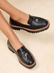 Lipsy Black Wide Fit Chunky Faux Leather Snaffle Trim Detail Faux Leather Loafers - Image 1 of 5