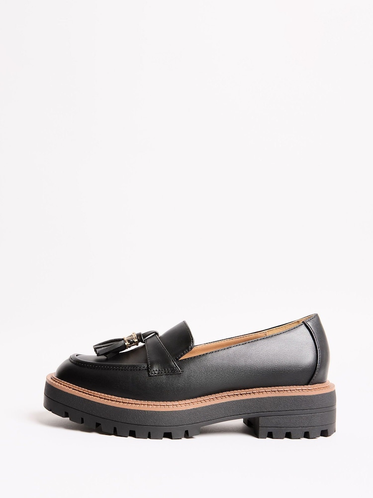 Lipsy Black Wide Fit Chunky Faux Leather Snaffle Trim Detail Faux Leather Loafers - Image 5 of 5
