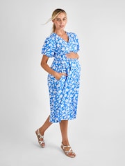 JoJo Maman Bébé Blue Floral Print Maternity Midi Dress - Image 1 of 4