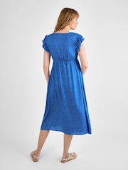 JoJo Maman Bébé Blue Spot Frill Sleeve Maternity Midi Dress - Image 3 of 4
