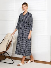 JoJo Maman Bébé Navy Floral Button Through Maternity Midi Shirt Dress - Image 1 of 5