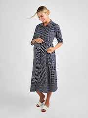 JoJo Maman Bébé Navy Floral Button Through Maternity Midi Shirt Dress - Image 2 of 5