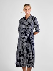 JoJo Maman Bébé Navy Floral Button Through Maternity Midi Shirt Dress - Image 4 of 5