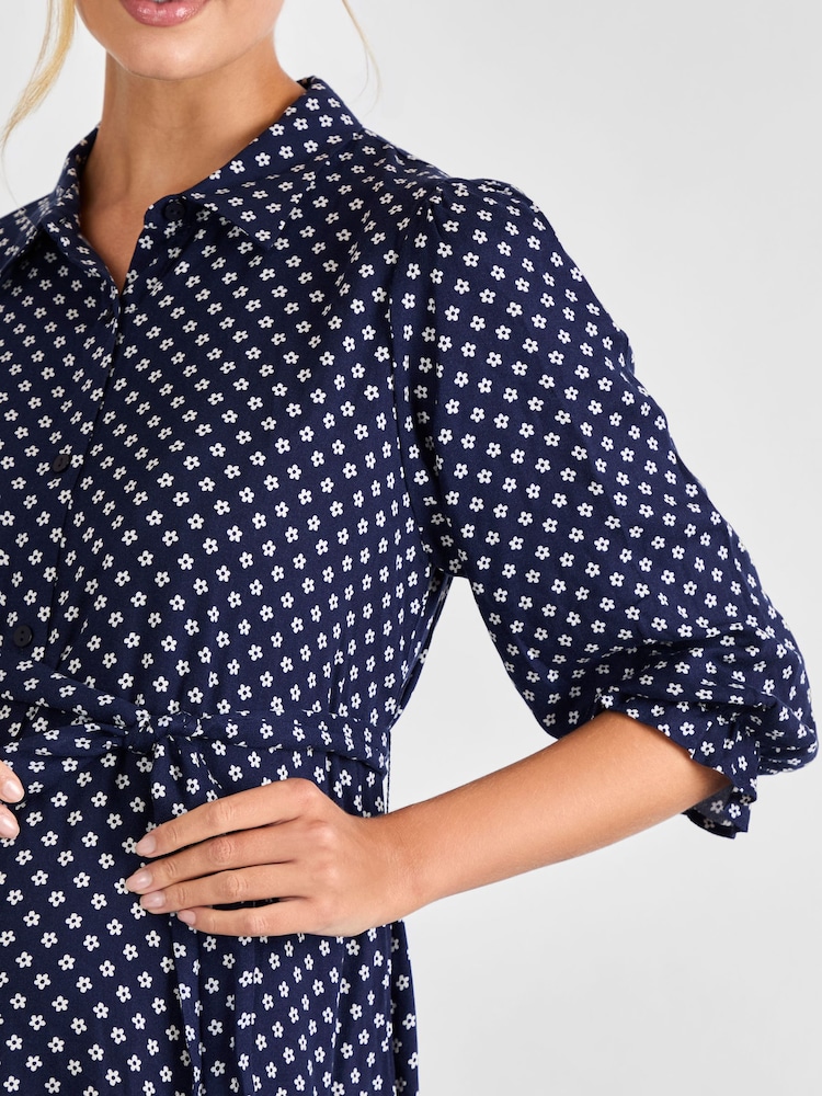 JoJo Maman Bébé Navy Floral Button Through Maternity Midi Shirt Dress - Image 5 of 5