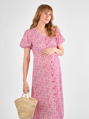 JoJo Maman Bébé Pink Floral Maternity Midi Dress - Image 1 of 4