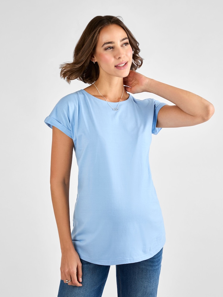 JoJo Maman Bébé Blue Boyfriend Maternity Cotton T-Shirt - Image 1 of 4