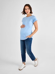 JoJo Maman Bébé Blue Boyfriend Maternity Cotton T-Shirt - Image 3 of 4