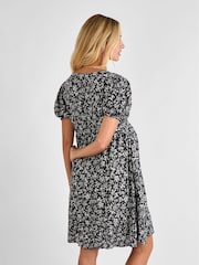 JoJo Maman Bébé Black Floral Maternity Button Mini Dress With Tie - Image 3 of 5
