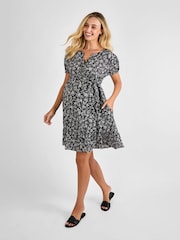 JoJo Maman Bébé Black Floral Maternity Button Mini Dress With Tie - Image 4 of 5
