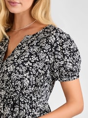 JoJo Maman Bébé Black Floral Maternity Button Mini Dress With Tie - Image 5 of 5