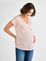 JoJo Maman Bébé Pink V-Neck Maternity Cotton T-Shirt - Image 1 of 4