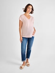 JoJo Maman Bébé Pink V-Neck Maternity Cotton T-Shirt - Image 3 of 4