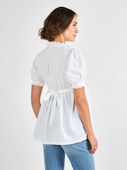 JoJo Maman Bébé White Lace Trim Maternity Pintuck Blouse - Image 3 of 5