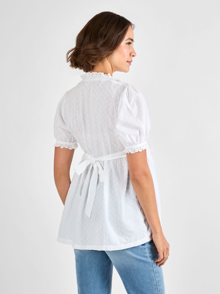 JoJo Maman Bébé White Lace Trim Maternity Pintuck Blouse - Image 3 of 5