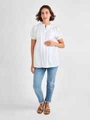 JoJo Maman Bébé White Lace Trim Maternity Pintuck Blouse - Image 4 of 5