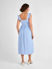 JoJo Maman Bébé Blue Gingham Shirred Maternity Midi Dress - Image 2 of 4