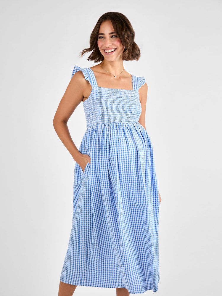 Rochie midi JoJo Maman Bébé cu elastic și imprimeu gingham pentru gravide - Image 3 of 4