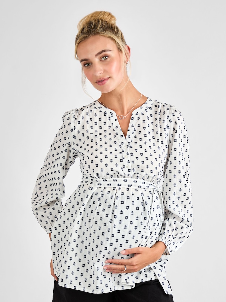JoJo Maman Bébé Cream Tufted Long Sleeve Maternity 100% Cotton Blouse - Image 2 of 5 JoJo Maman Bébé Cream Tufted Long Sleeve Maternity 100% Cotton Blouse - Image 2 of 5