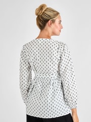 JoJo Maman Bébé Cream Tufted Long Sleeve Maternity 100% Cotton Blouse - Image 3 of 5