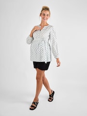 JoJo Maman Bébé Cream Tufted Long Sleeve Maternity 100% Cotton Blouse - Image 4 of 5