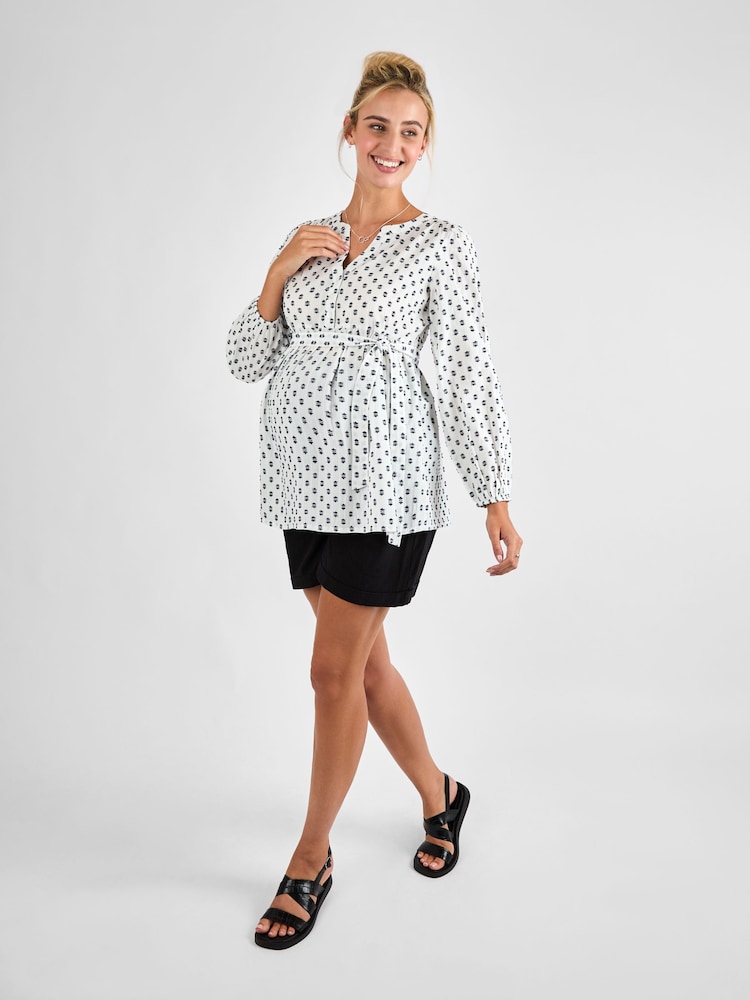 JoJo Maman Bébé Cream Tufted Long Sleeve Maternity 100% Cotton Blouse - Image 4 of 5