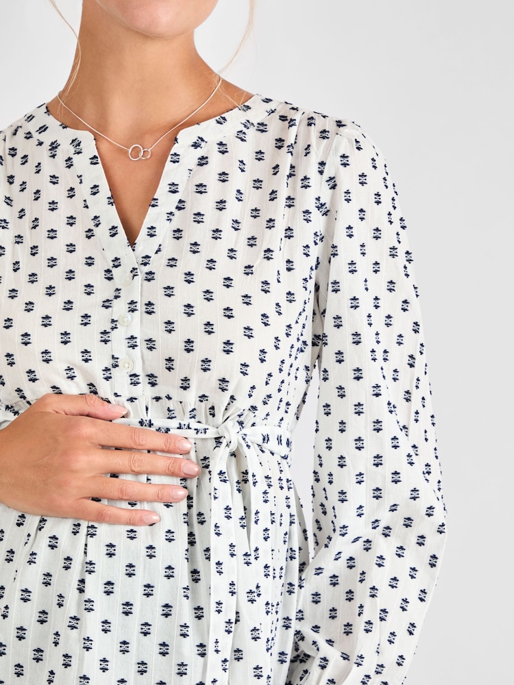 JoJo Maman Bébé Cream Tufted Long Sleeve Maternity 100% Cotton Blouse - Image 5 of 5
