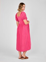 JoJo Maman Bébé Pink Shirred Embroidered Maternity Midi Dress - Image 4 of 4