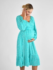 JoJo Maman Bébé Green Spot Wrap Midi Maternity Dress - Image 1 of 4