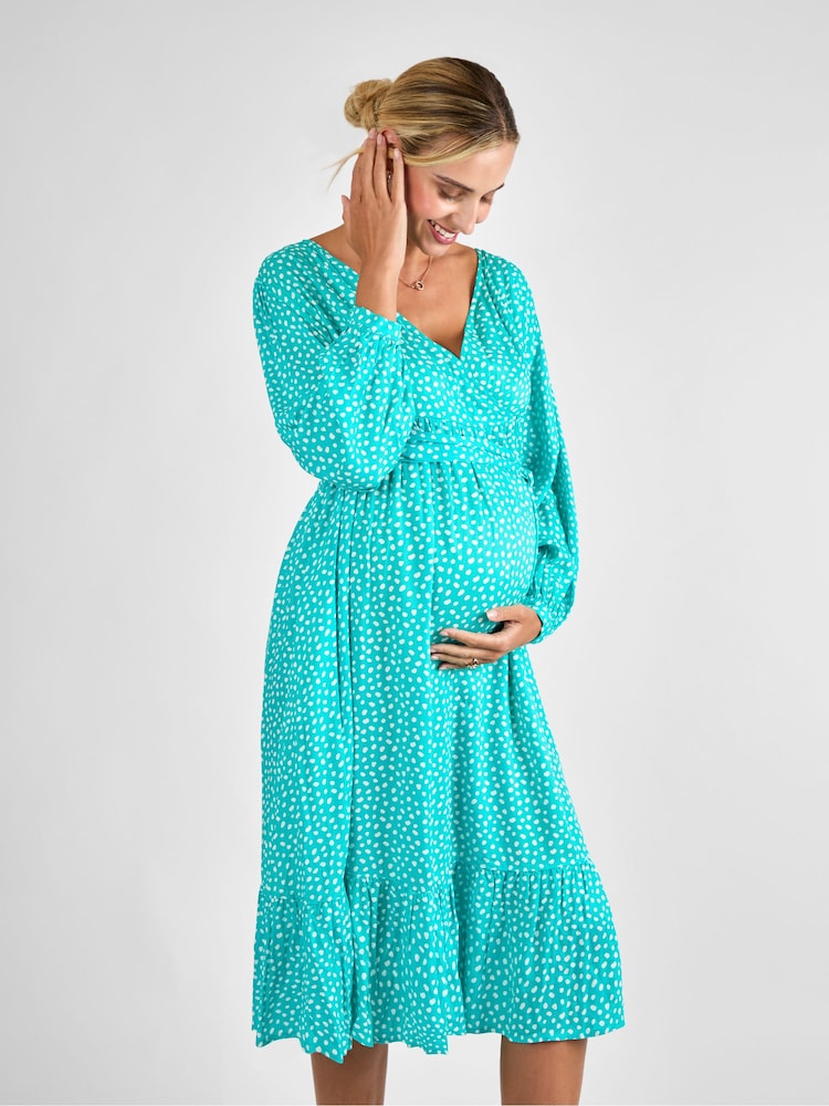 JoJo Maman Bébé Green Spot Wrap Midi Maternity Dress - Image 1 of 4