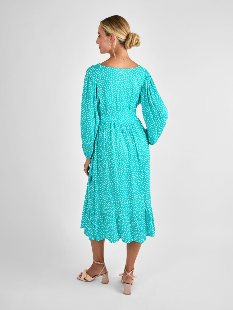 JoJo Maman Bébé Green Spot Wrap Midi Maternity Dress - Image 2 of 4
